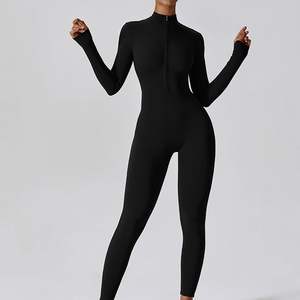 2024 Trending High Quality Canvas Workout Romper for Women Custom Logo Fitness <b>Jumpsuit</b> Front Zipper Yoga Wear <b>Sports</b> Apparel - Product Image 1