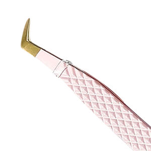 แหนบต่อขนตาสเตนเลสสตีลสีชมพู90องศาสำหรับมืออาชีพปลายหยักป้องกันไฟฟ้าสถิตย์ยาว10มม. - Product Image 2