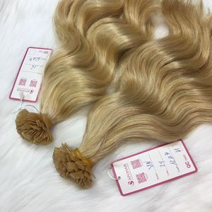 Extensiones de cabello humano sin procesar preadheridas Remy vietnamita rubio claro al por mayor más vendidas Extensiones de cabello ondulado natural de punta plana - Product Image 4