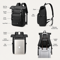 Tas Ransel BEARKY Tahan Air Model Gulung Warna Hitam Minimalis Kapasitas Besar untuk Perjalanan dan Aktivitas Luar Ruangan dengan Kantong Depan
