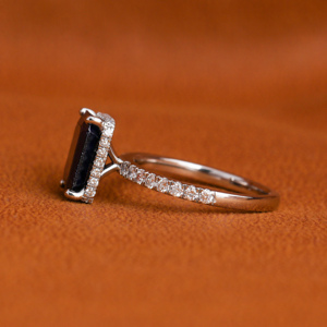 18KT <b>Solid</b> Gold Emerald Cut Hidden Halo Engagement Ring Luxury Fashion Lab Grown Dark Blue Diamond Trendy Style Certified Ring - Product Image 3