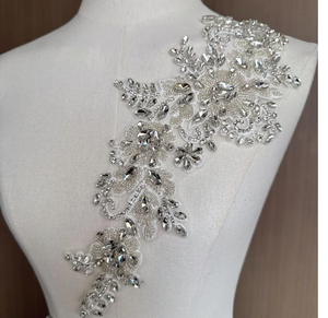 Handmade Crystal Beaded Polymesh <b>Applique</b> Sew-On <b>Patch</b> with 3D Rhinestones in Flower Shape for Wedding Dresses - Product Image 5