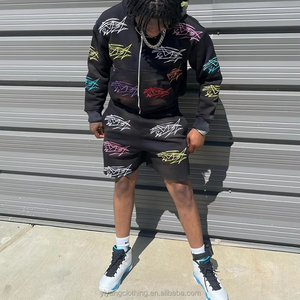 Ensemble de survêtement streetwear deux pièces pour homme, effet délavé, avec logo brodé personnalisé, sweats à capuche zippés 500 g/m² 100 % coton, coupe oversize doublée - Product Image 2