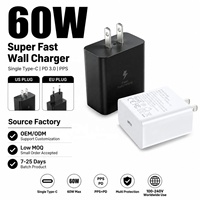 Cargador Rápido HNT OEM de 60W GaN con Puerto Único Tipo C, Adaptador de Corriente PD PPS, Cargador Súper Rápido para Samsung Galaxy S24 Ultra S23 Plus
