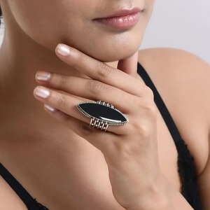 Top Demanded Oversized Black Onyx Gemstone <b>Ring</b> for Women Seeking Balance or Energy Protection Available at Factory Price - Product Image 2