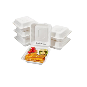 Caja de almuerzo y hamburguesas 9X9 , 8X8 3CP CLAMSHELL a prueba de fugas hecha de bagazo de caña de azúcar para embalaje de alimentos para llevar para camión - Product Image 4