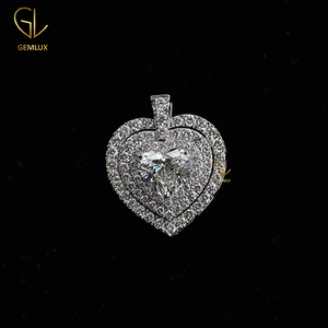 Fine Jewelry Bling Bling <b>Heart</b> Shape Moissanite Diamond Halo Cluster 925 <b>Silver</b> Charm <b>Necklace</b> Pendant for Women - Product Image 5