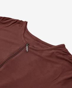 Vente en gros de t-shirts pour femmes unisexes décontractés en coton/polyester à manches longues et col ras du cou avec demi-fermeture éclair à manches longues - Product Image 5