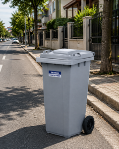 Seau de rangement en plastique rouge de 120 litres avec roulettes, bac de recyclage en HDPE pour usage extérieur - Product Image 2