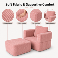 Fauteuil d'appoint rose personnalisé avec ottoman, ensemble fauteuil de salon en tissu côtelé pour salon, chambre à coucher, appartement