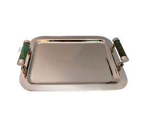Plateau rectangulaire portable en acier inoxydable avec poignée en bois, facile à nettoyer, réutilisable, vaisselle de cuisine pour la restauration, les bars et les cafés - Product Image 5