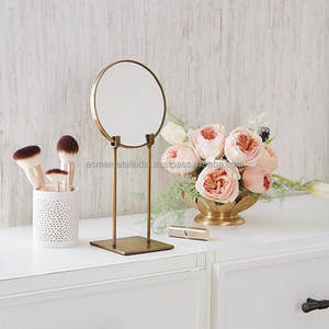 Espejo de maquillaje de tocador, acabado chapado en oro de latón, marco de acero inoxidable, acabado de aluminio, uso en salón de casa, decoración de espejo cosmético - Product Image 2