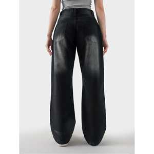 Pantalones Anchos de Mezclilla CORE, Color Negro Lavado, Estilo Vintage Hip Hop, con Parches, Corte Recto, Tejido Holgado para Invierno - Product Image 3