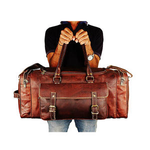 Sac polochon vintage en cuir véritable fermeture à glissière poche humide compartiment à chaussures pour fitness voyage sport design de mode élégant - Product Image 4