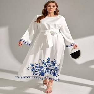 Robe Kaftan Décontractée en Lin à Pois Unis Grande Taille Sans Manches Longueur Genou pour Femme - Product Image 2
