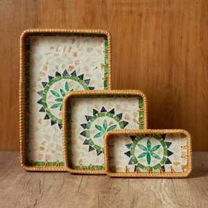 2024 Serving <b>Tray</b> Rattan <b>Tray</b> Inlaid With Mother of Pearl for Home Decor/ Kitchen With Handle From Vietnam - Product Image 1