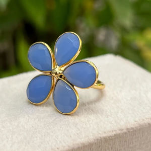 แหวนพลอยพลอยคาลซิโดนีสีทองรูปดอกไม้ขนาดใหญ่แหวนแต่งงานแบบเรียบสีเงิน925 - Product Image 1