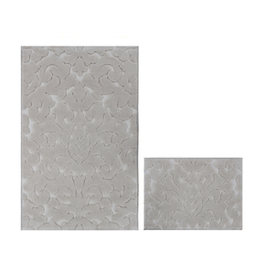 Tapis de bain d'hôtel 2 pièces en coton recyclé de luxe teint en fil et tissé jacquard Thomas Beige 40x60cm+60x100cm - Fabriqué en Turquie - Product Image 1