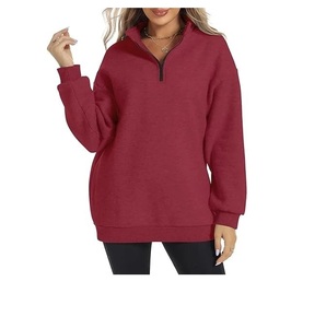 Women's Oversized Half-Zip Pullover Fleece Sweater Long Sleeve Drop Shoulder Streetwear Jumper for Winter & Autumn - Product Image 1
