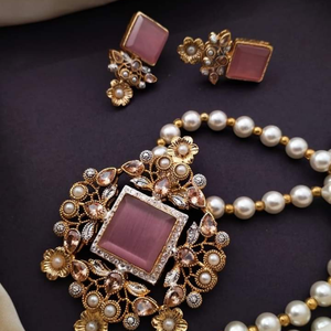 Venta caliente diseño personalizado mujeres Combo collar Mala con pendientes de alta calidad chapado en oro collar conjunto de joyas precios al por mayor - Product Image 6