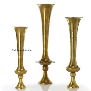 Floreros minimalistas de pedestal, floreros de suelo nórdico decorativos antiguos dorados, centros de mesa de boda, florero de Metal - Product Image 5