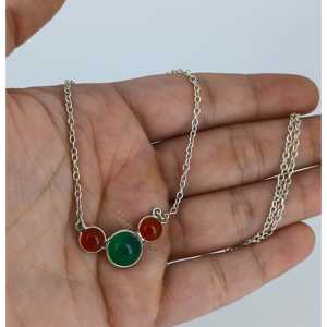 925 Sterling Silver Handmade <b>Necklace</b> <b>Green</b> Onyx Carnelian Pendant Natural Gemstone Beads Minimalist Boho Statement Jewelry Gift - Product Image 2