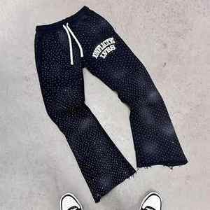 Custom Men's <b>Vintage</b> <b>French</b> Terry Flare Sweatpants Breathable Sustainable Streetwear Joggers with Rhinestone Winter Active Tops - Product Image 6
