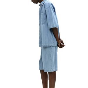 Wholesale Top Quality Denim Short Set for Men Denim Cargo Shorts Custom logo Print Fashion <b>Elastic</b> <b>Waist</b> <b>Jeans</b> Short Set - Product Image 4