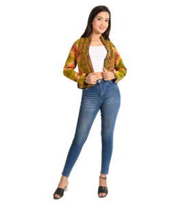 Veste d'hiver matelassée faite à la main pour femmes Style indien fermeture à glissière multicolore Long manteau décontracté respirant méthode de tissage tissé - Product Image 2