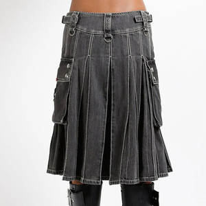 Kilt de Mezclilla 100% Negro para Hombre, con Bolsillos Cargo, Cierre de Cremallera Frontal, Estilo Escocés de Moda 2026 - Product Image 2