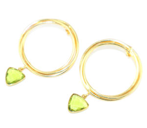 Boucles d'oreilles pendantes modernes en laiton plaqué or 24 carats, motif damier, péridot et quartz hydro, forme cercle, vente en gros pour femmes et jeunes filles - Product Image 2