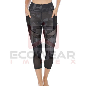 Pantalones de Yoga de cintura alta para mujer al por mayor con bolsillos laterales, mallas de entrenamiento con inserción de malla elástica, medias de yoga con control de barriga - Product Image 3