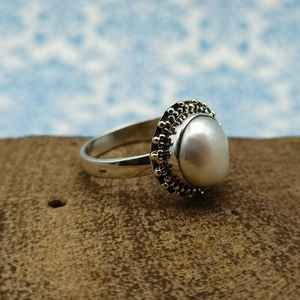 Bijoux fins en argent sterling 925 de créateur bohème perle d'eau douce naturelle et bague en diamant faite à la main pour les fêtes - Product Image 3