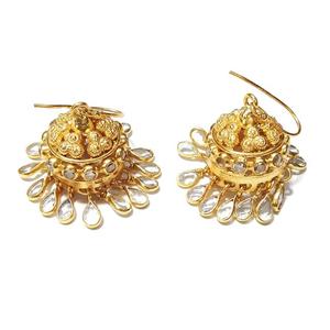 Boucles d'oreilles pendantes rondes en zircon taille poire pour femme, en argent 925 plaqué or, serties, pour mariage et cérémonie, bijoux plaqués or - Product Image 1