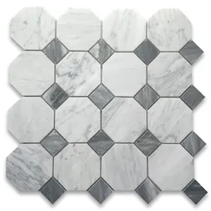 C817XH Mármol de Carrara 3 \ "Azulejo de mosaico Octágono Afilado Mate Blanco Gris Calcita natural para baño Villa Piso Estilo vintage - Product Image 1