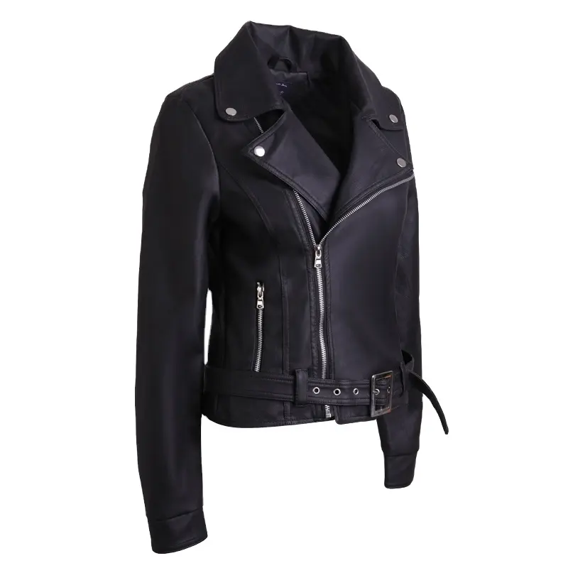 Wholesales fashionable womens pure black genuine leather jacket winter hot sale jackets | Professional Leather Manufactures