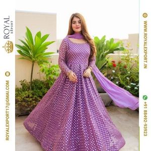 Nuevo Diseño Exclusivo de Vestido Largo de Fiesta de Georgette, Estilo Indio y Pakistaní, Vestido Anarkali con Bordado Intenso - Product Image 1