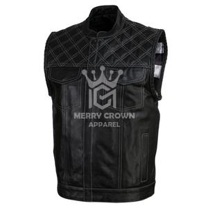 Cuir naturel moto hommes Style classique gilet en cuir moto à la mode coton doublure respirant Top qualité sans manches - Product Image 2