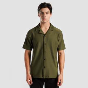 Camisa Casual de Hombre GAI, 100% Algodón Popelina, Diseño Floral Elegante, Cuello Mao, Tinte Liso - Product Image 1