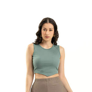 Camiseta sin mangas corta de verano a la moda para mujer Camiseta sin mangas acanalada de LICRA para informal para verano, gimnasio - Product Image 5