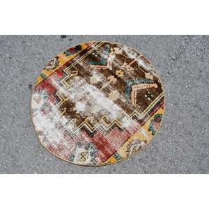 Alfombra turca de área grande marrón Vintage de 2,8x2,8 pies, clásica, hecha a mano, de lana, retales abstractos, patrón de pasillo, látex para decoración de habitación - Product Image 2