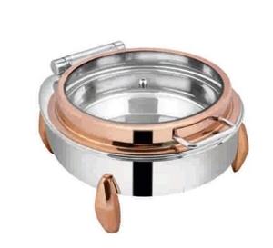 Premium Quality Wholesale SS Round Half Glass Chafing Dish Cover Rose Gold Frame 7L, Round SS Food <b>Warmer</b> with Half Glass Lid 7L - Product Image 1