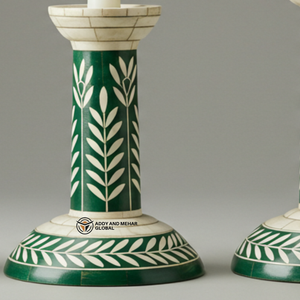 Indian Supplier Offers Handmade Green Bone Inlay Christmas Candle <b>Stand</b> Set Floral Pattern Decorative Candlestick Non Toxic - Product Image 5