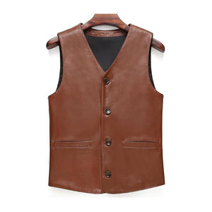 Chaleco de piel de vaca informal personalizado para Otoño e Invierno para hombre, Chaleco de cuero con cuello en V de lana de primera capa, traje de diseño transpirable - Product Image 5