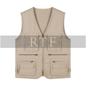 Gilets de chasse été en plein air voyage Style foncé marron toile Logo personnalisé multi-poches gilet de pêche gilet pour hommes - Product Image 2