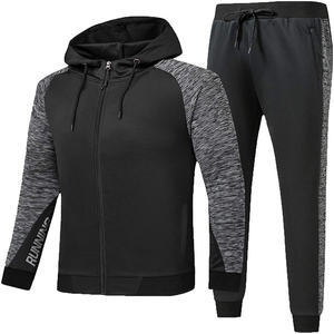 Hommes automne hiver Sport à capuche tendances solide Fitness fermeture éclair sweats à capuche pantalons de survêtement mâle mince décontracté mode survêtements - Product Image 1