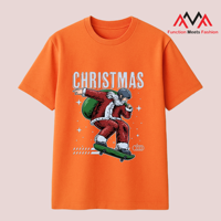 T-shirt décontracté à manches courtes pour homme FMF, imprimé graphique Joyeux Noël, coupe classique, orange vietnamien, TC (T-shirt en terylène-coton)