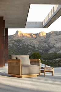 Nouveauté : Ensemble de salon de jardin tout temps en teck naturel avec coussins et fauteuil pivotant en corde - Product Image 6