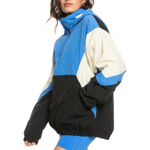 Veste coupe-vent oversize à blocs de couleur avec panneaux bleu, noir et blanc, tissu en nylon léger, style sweat à capuche demi-zip - Product Image 2