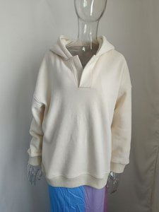 Femmes col en V surdimensionné femmes sweats à capuche tendance Streetwear Style classique sweat 100% coton polaire et tissu éponge sweat à capuche pour femme - Product Image 4